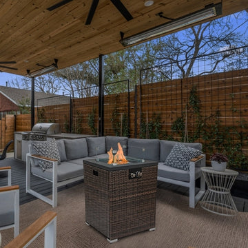 FlameHaven Wicker Propane Fire Pit Column with Glass Wind Guard