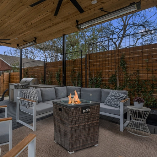 FlameHaven Wicker Propane Fire Pit Column with Glass Wind Guard