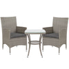 Rattan Bistro Set — 2 Chairs & 2-Tier Coffee Table, Grey