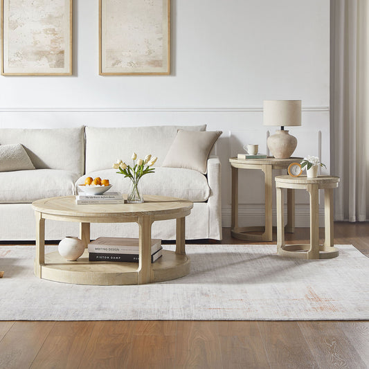 Oak Round Coffee & Side Table Set (2-Piece)