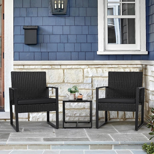 Black All-Weather Wicker Patio Conversation Set, 3-Piece