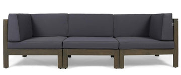 Acacia Wood 3-Seater Outdoor Sectional Sofa, Water-Resistant Cushions