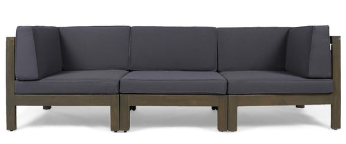 Acacia Wood 3-Seater Outdoor Sectional Sofa, Water-Resistant Cushions
