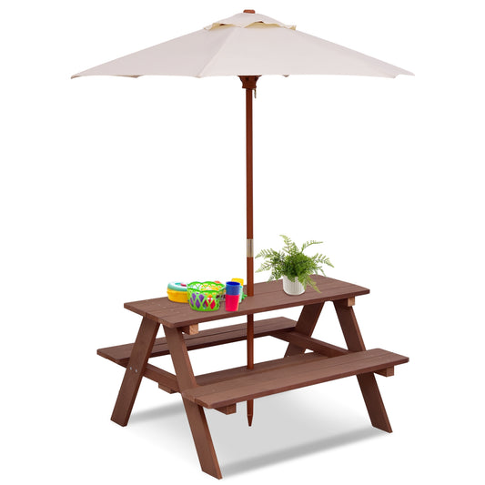 Kids' Fir Wood Picnic Table with Detachable Umbrella