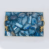 Blue Agate Serving Tray With Brass Handles