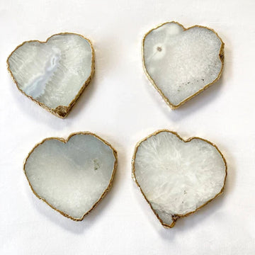 White and Gray Agate Heart Coasters – Set of 4