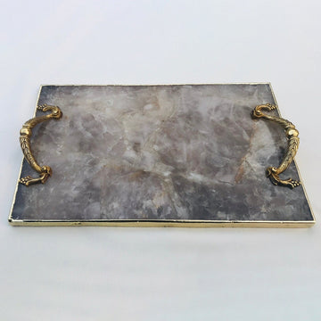Smoky Quartz Agate Serving Tray With Brass Handles