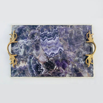 Amethyst Agate Serving Tray with Brass Handles