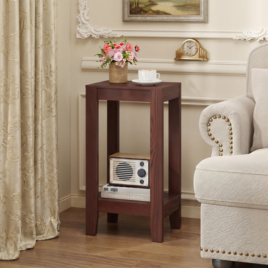 Tall Wooden Sofa End Table with Storage Shelf