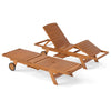 Solid Wood Outdoor Chaise Lounge with Side Table and Wheels