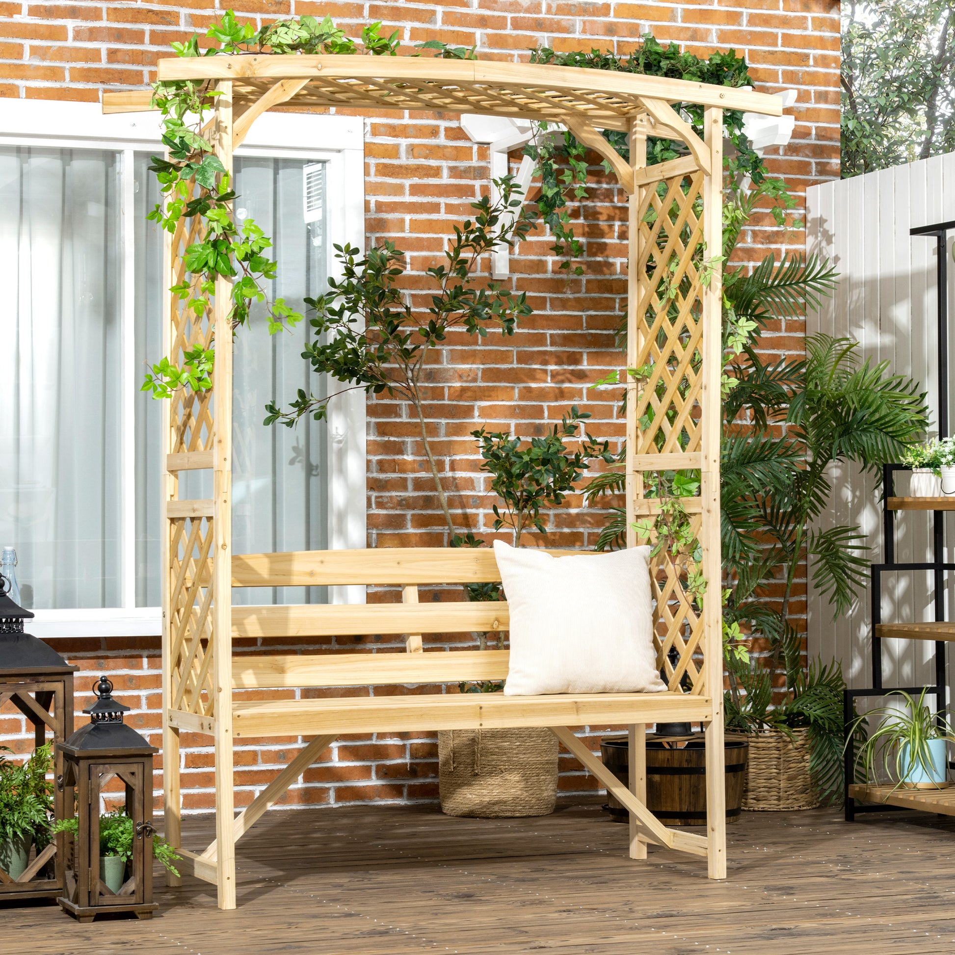 Garden Arbor Bench — Natural Wood