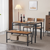 Rustic Brown 4-Piece Dining Set with Table, Bench & 2 Chairs