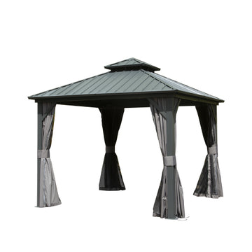 8' x 8' Hardtop Aluminum Gazebo with Netting & Curtains