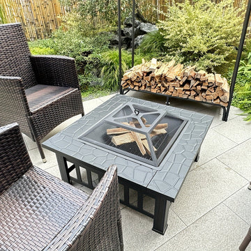 Square Metal Wood-Burning Fire Pit Table