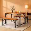 3 Piece Patio Dining Set For Six With 53 Inch Acacia Wood Table And Space Saving Benches