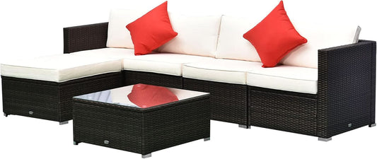Six Piece Outdoor Wicker Sectional Sofa Set with Ottoman
