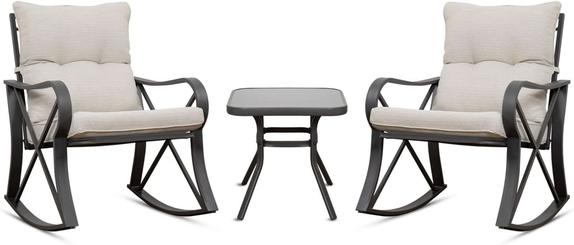 Three Piece Outdoor Bistro Set with Rocking Chairs-0