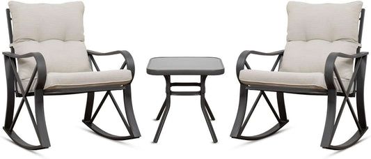Three Piece Outdoor Bistro Set with Rocking Chairs-0