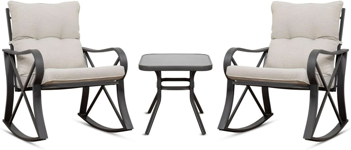 Three Piece Outdoor Bistro Set with Rocking Chairs-0