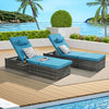 Set of 2 Outdoor Rattan Chaise Lounge Chairs with Adjustable Backrests