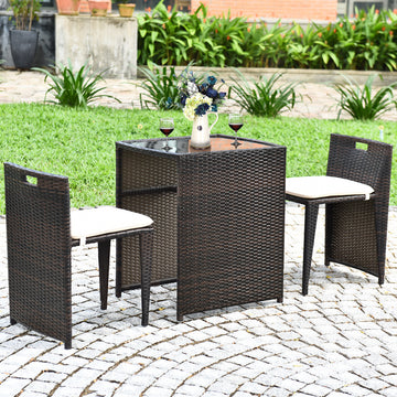 3-Piece Cushioned Wicker Patio Bistro Set