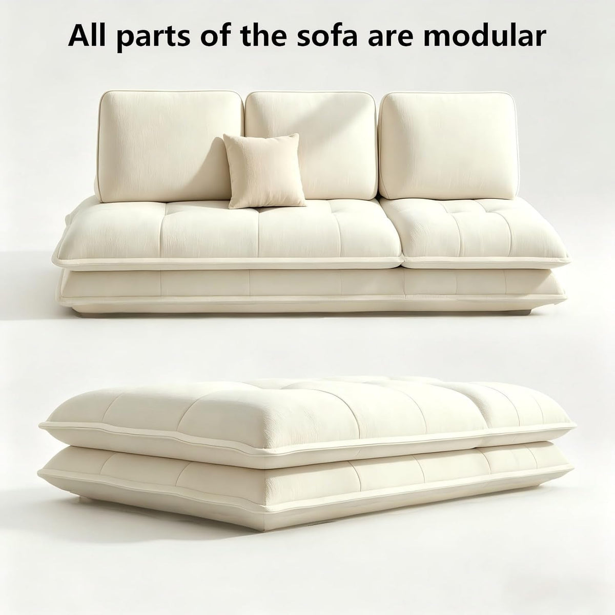 Beige Microfiber Sectional Sofa Daybed With Ottoman-2