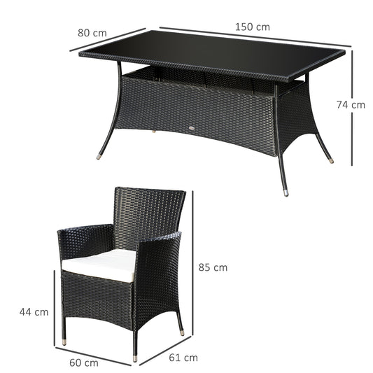 Rattan Outdoor Dining Set — 7 Piece, Seats 6, Black