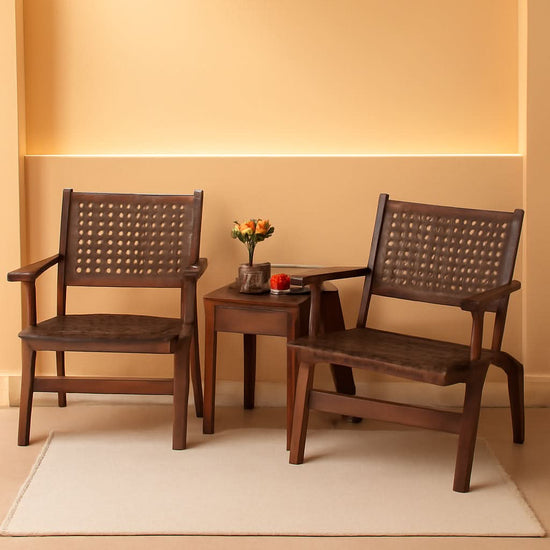 3 Piece Patio Conversation Set With Solid Eucalyptus Wood Frame And Brown Rattan Wicker-0