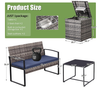 4-Piece Wicker Patio Set with Cooler Storage — Grey-Blue