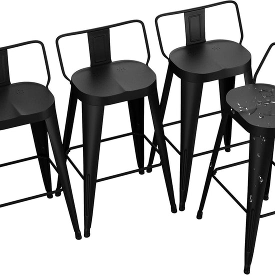 24 Inch Black Outdoor Metal Bar Stools Set of 4 Counter Height Large Ergonomic Seats-0