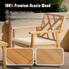 3 Piece Outdoor Patio Furniture Set Acacia Wood Cushioned Chairs And Coffee Table