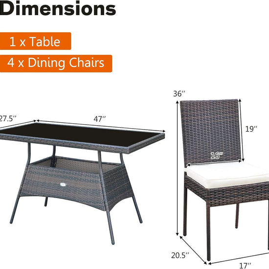5 Piece Outdoor Patio Wicker Dining Set With Tempered Glass Table-4