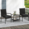 3-Piece PE Wicker Bistro Set with 2-Tier Glass Side Table, Black