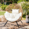 Beige Wicker Egg Chair with Cushion, Outdoor Lounge