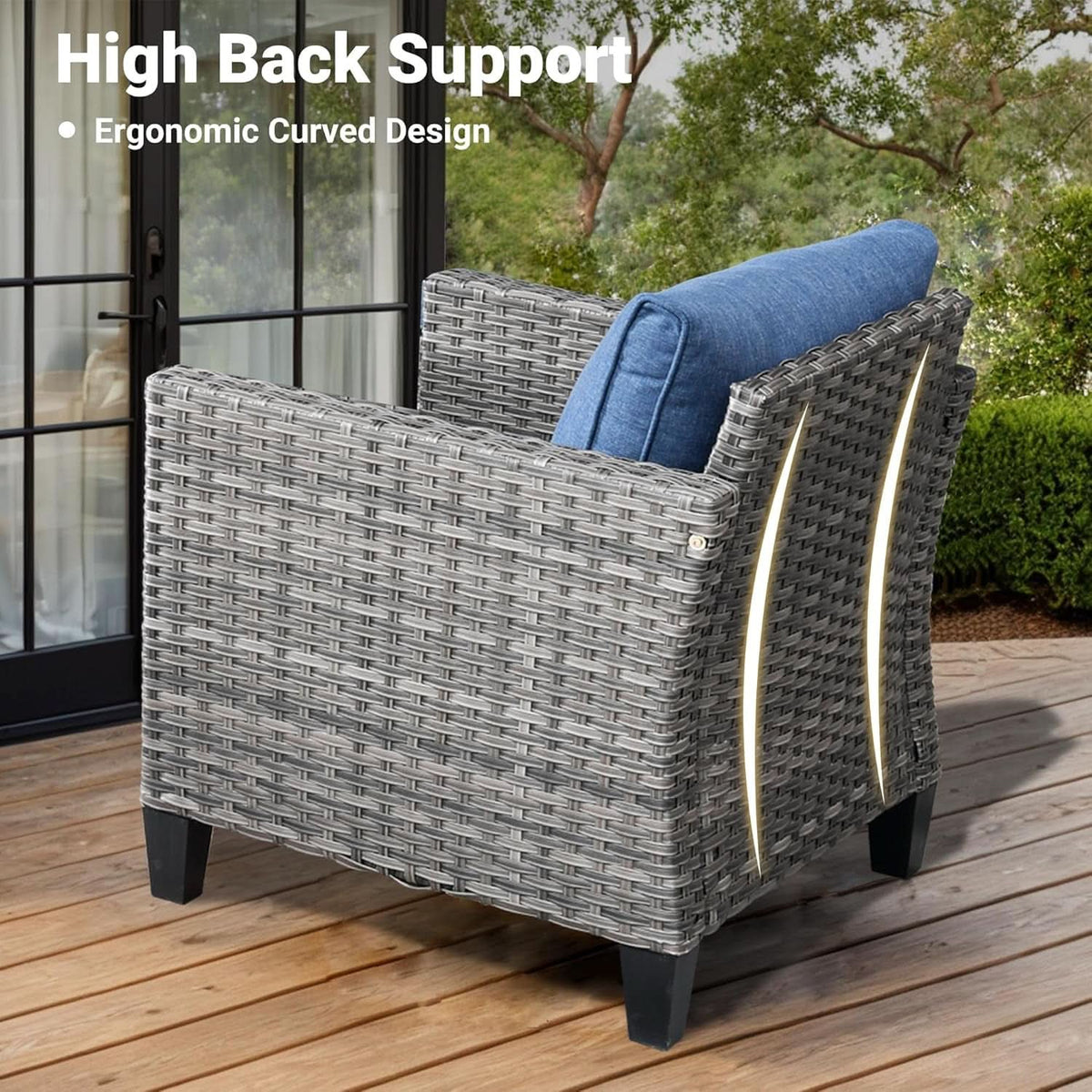 Five Piece Patio Outdoor Wicker Furniture Set Denim Blue-4