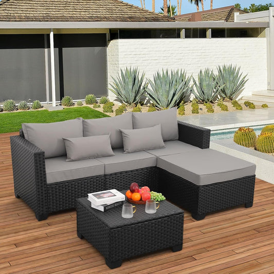 3-Piece Wicker Outdoor Sectional With Ottoman and Storage