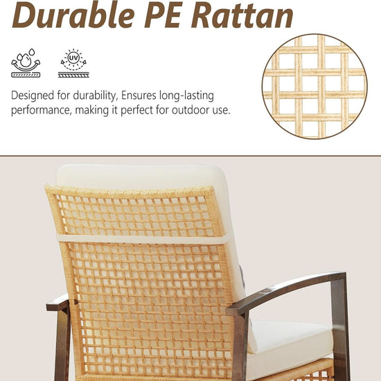 Beige Patio Rocking Chairs Set With Glass Coffee Table-4