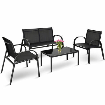 4-Piece Patio Bistro Conversation Set with Loveseat & Coffee Table