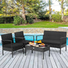 4-Piece Patio Rattan Conversation Set with Glass Coffee Table