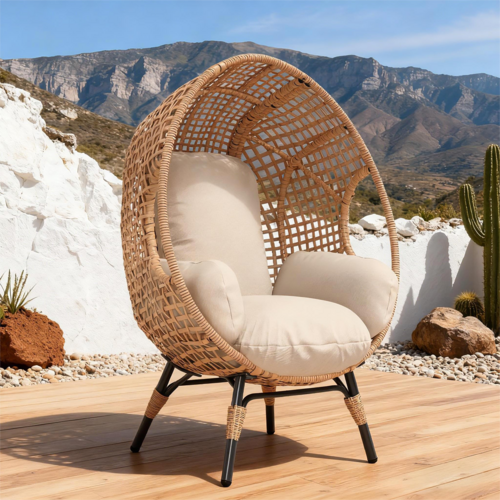 Arc-Back Hanging Egg Chair with 8-Inch Cushion, PE Rattan