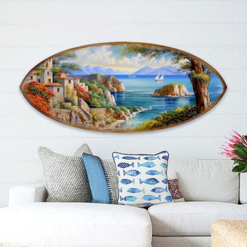 Coastal View Surfboard Wall Art - Handcrafted Wood Coastal Decor