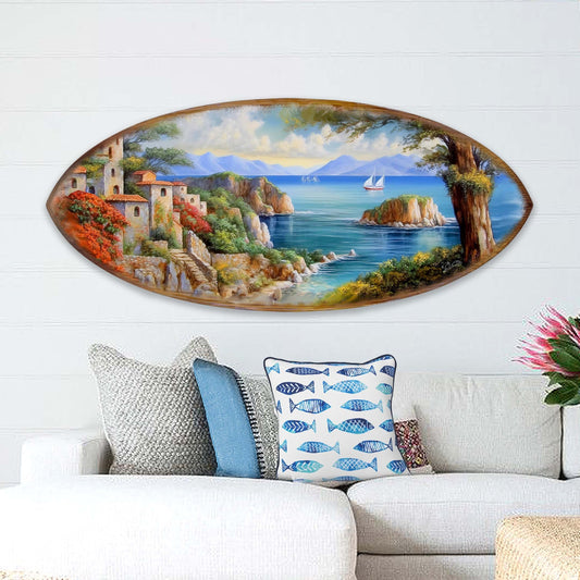 Handcrafted Wood Surfboard Wall Art - Coastal Decor Panel