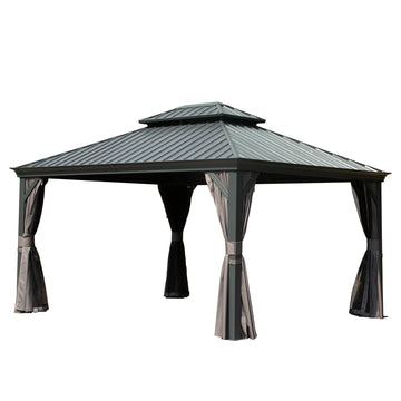 Hardtop Gazebo — 10x12 Ft, Galvanized Steel Double Roof