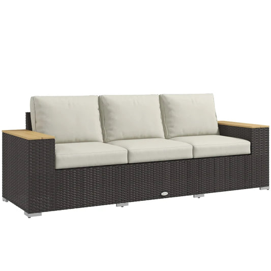 Three-Seat PE Wicker Outdoor Sofa with Deep Seat, Beige
