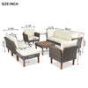 9-Piece Rattan & Acacia Patio Furniture Set — Beige Cushions