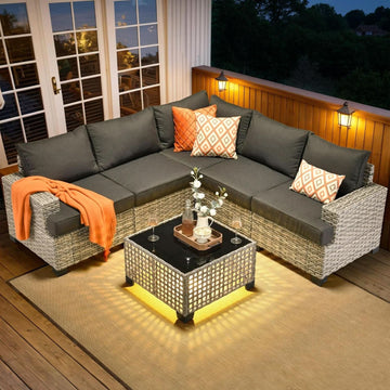 6-Piece Rattan Wicker Outdoor Sectional Sofa Set with Coffee Table