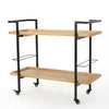 Industrial Rolling Bar Cart with Wood Shelves