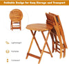 Patio Bistro Set With Wood Table And Navy Cushioned Chairs