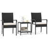 3-Piece PE Wicker Bistro Set with 2-Tier Glass Side Table, White