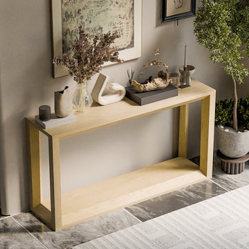 60' Rectangular Solid Wood Veneer Console Table, Wide Sofa Table,
